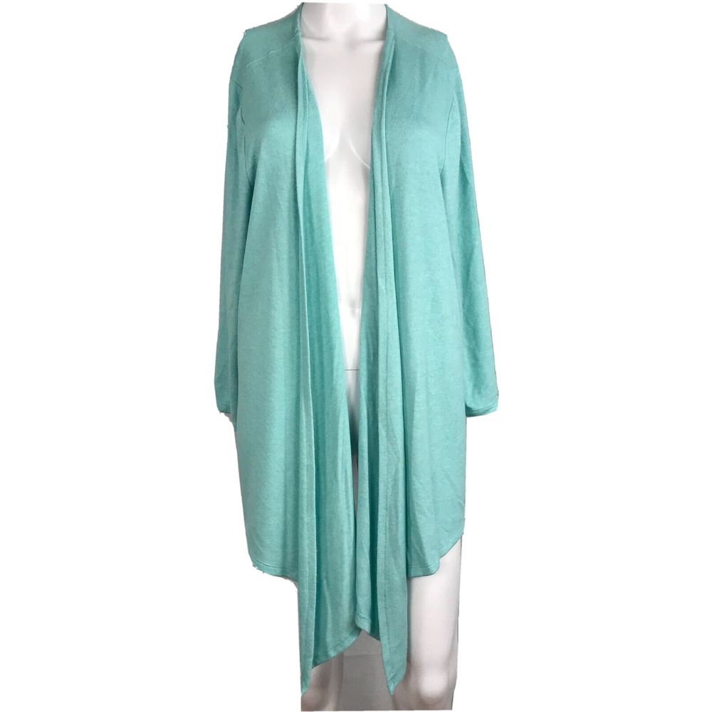 Chicos‎ Cardigan Womens Sz 3 XL Aqua Blue Green Open Sweater Stretch Flowy